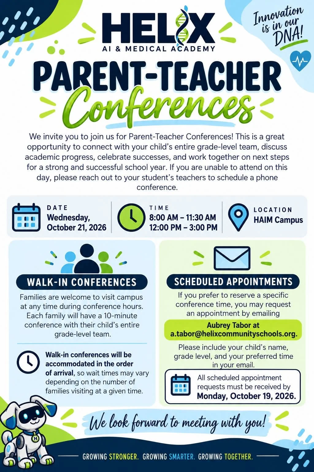 Flyer for HAIM Parent-Teacher Conferences